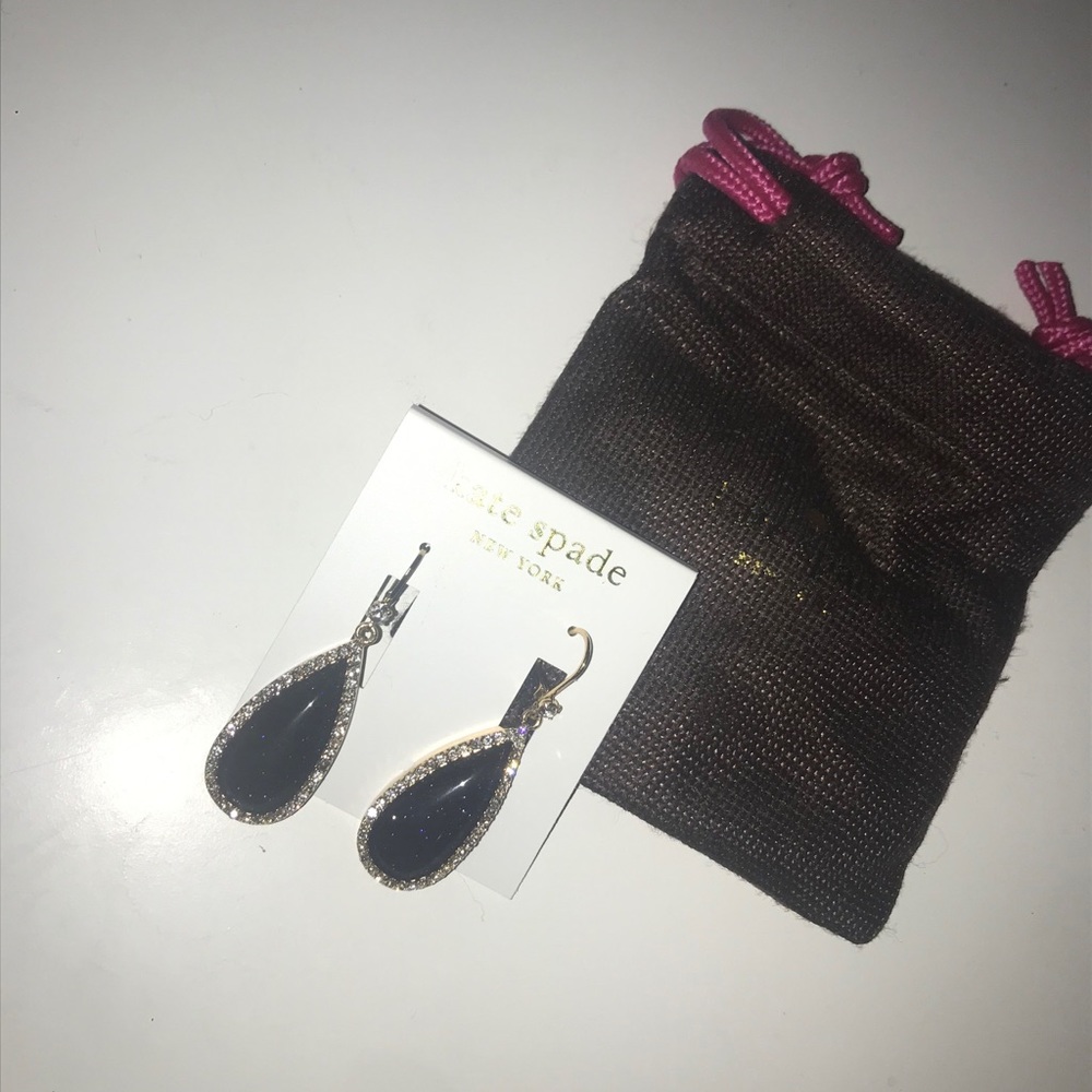 kate spade black teardrop crystal halo dangle earrings
